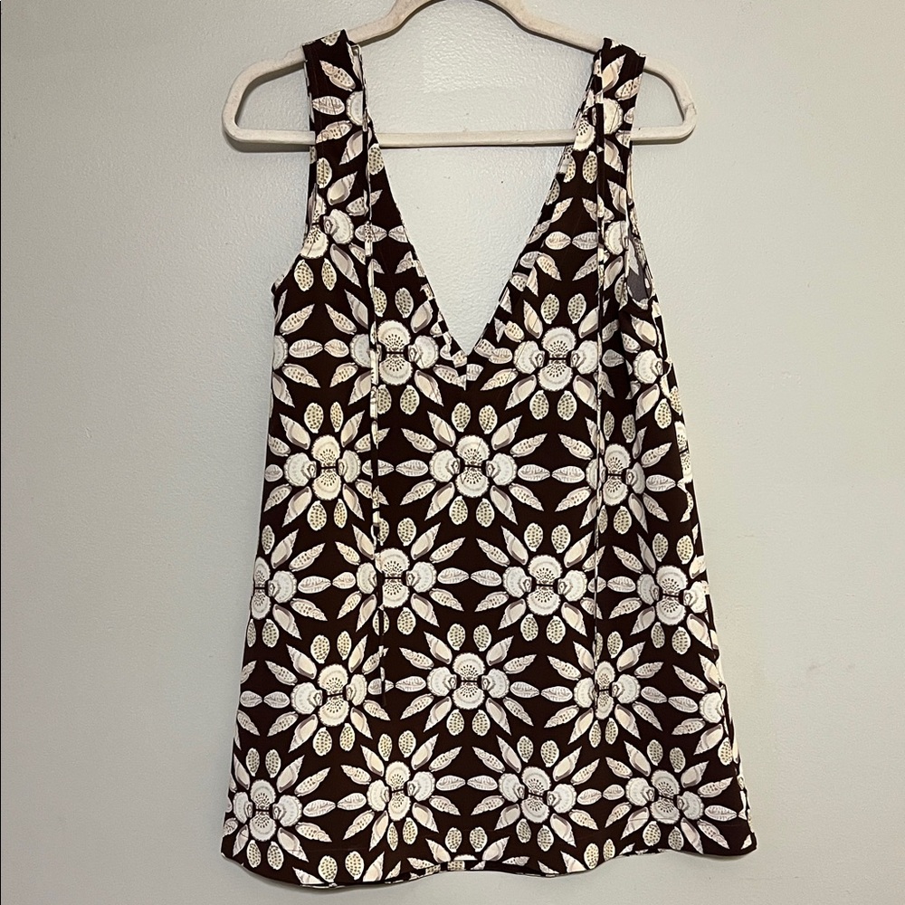 Hill House XXS Brown Floral Sleeveless Top Deep V Lightweight Summer Dress - Picture 7 of 10